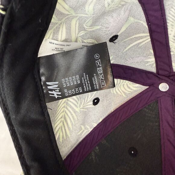 HM‎ Tropical Print Adjustable Snapback Hat Black/Purple/Green Leaf Design Unisex - Picture 8 of 10